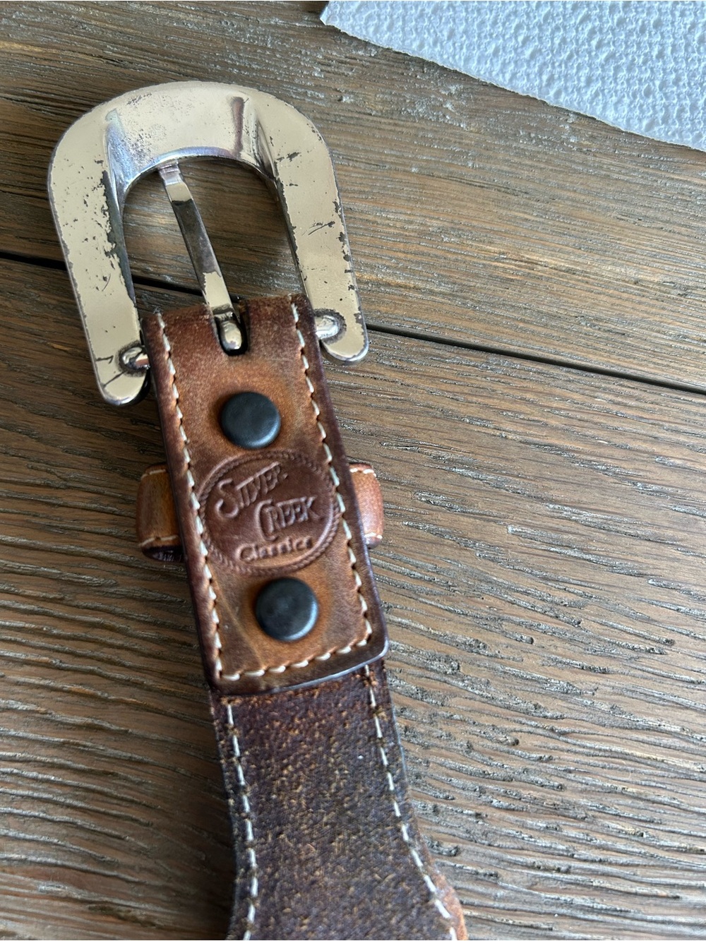Brown Leather Belt Key Fob with Silver Hardware